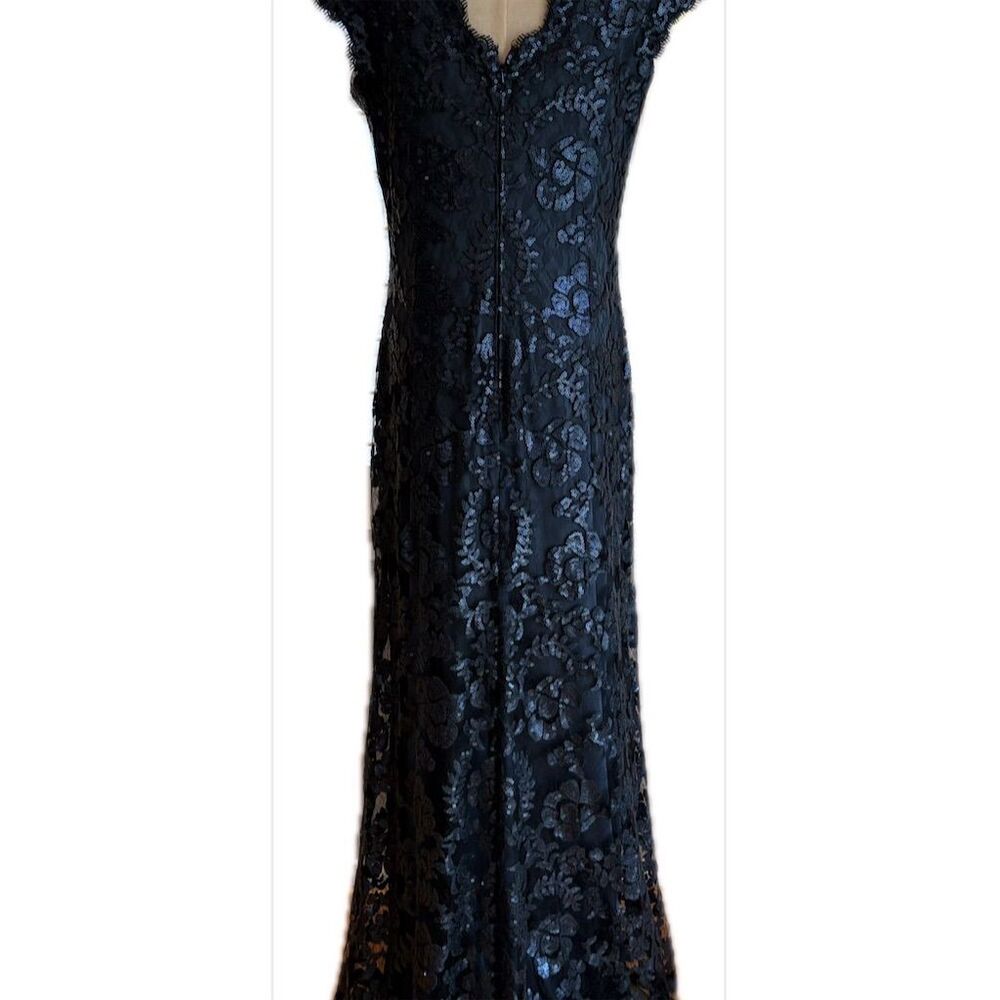 Tadashi Shoji  NWOT Dark Blue Lace Sequin Evening Gown Long Dress 12 - Picture 2 of 10